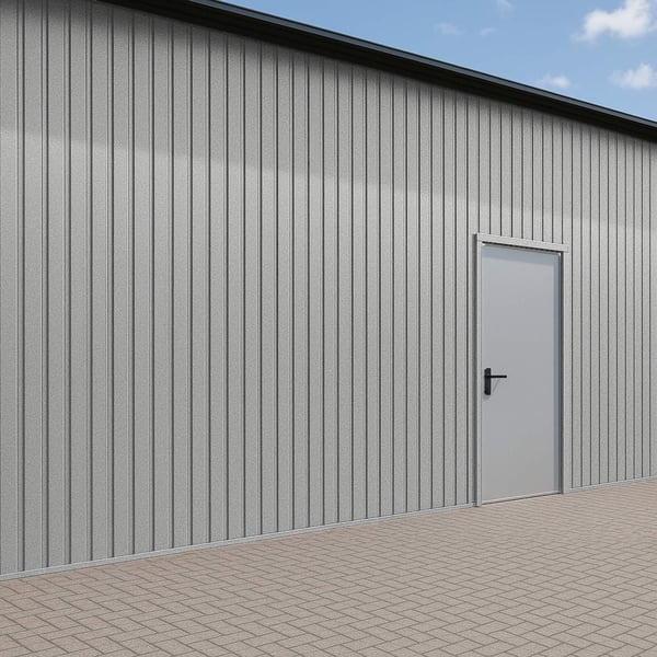 Plaatsing van damwandplaat T7M Wand Aluzink 0,75 mm op een gevel met deur