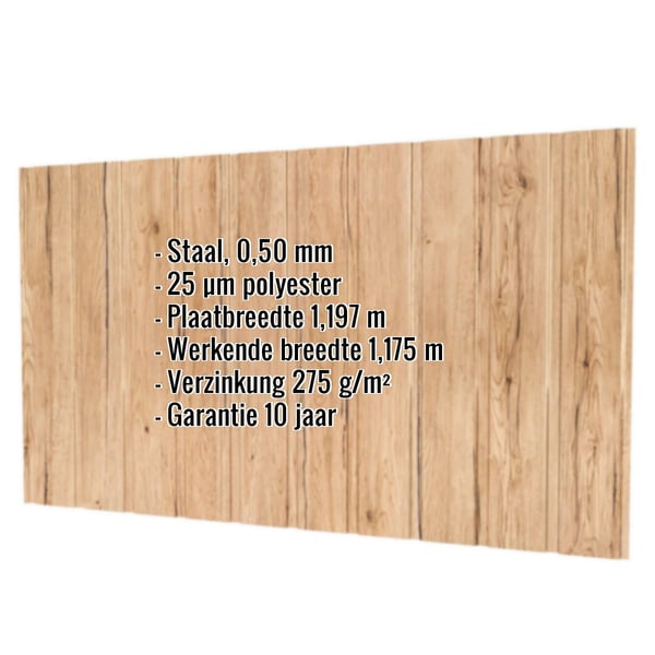 Damwandplaat T7M | Gevel | Staal 0,50 mm | 25 µm Polyester | Houtlook - Ahorn
