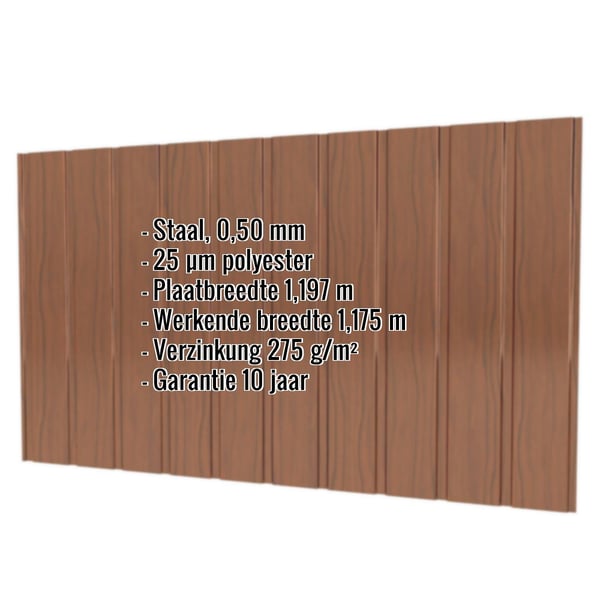 Damwandplaat T7M | Gevel | Staal 0,50 mm | 25 µm Polyester | Houtlook - Eiken