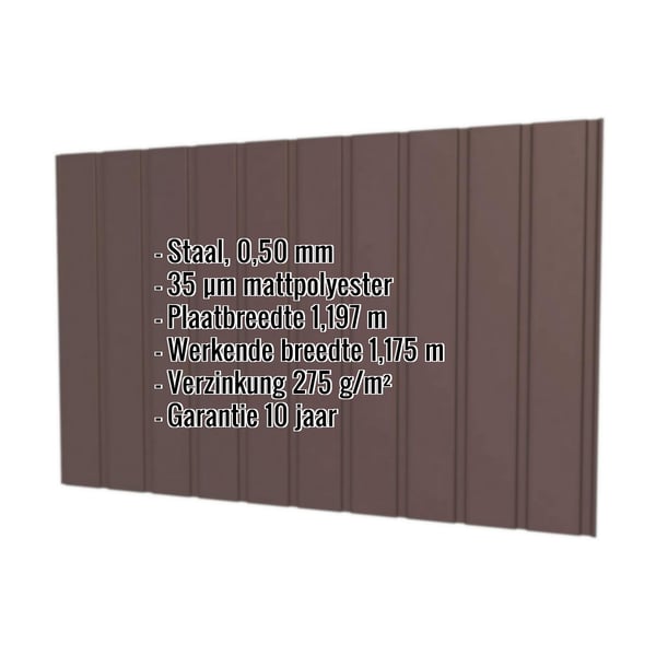 Damwandplaat T7M wand chocoladebruin RAL 8017 met ingebedde productgegevens