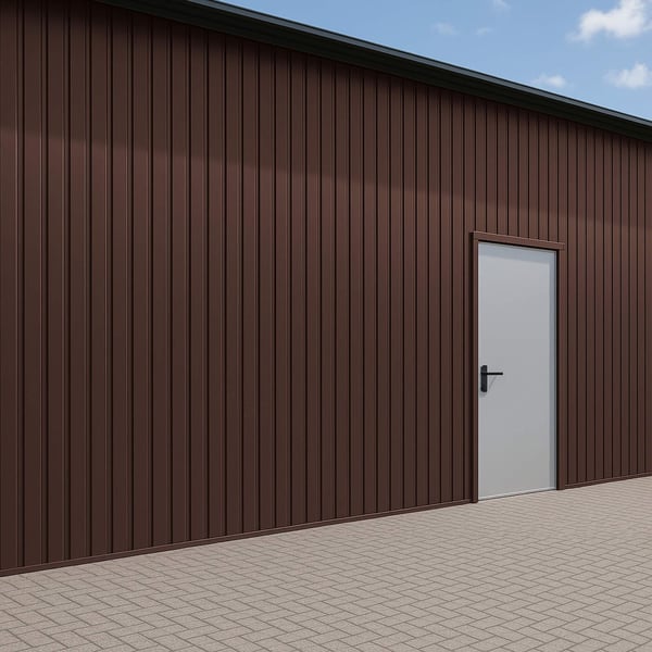 Plaatsing van damwandplaat T7M wand chocoladebruin RAL 8017 op een gevel met deur