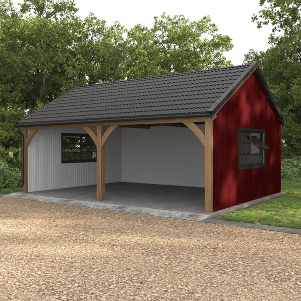 Toepassingsvoorbeeld: carport met wanden van damwandplaat T7M Kersrood en wit