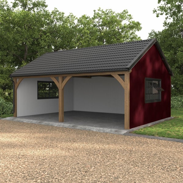 Damwandplaat T7M wand, wijnrood RAL 3005, 0,50 mm, als wandbekleding op een carport