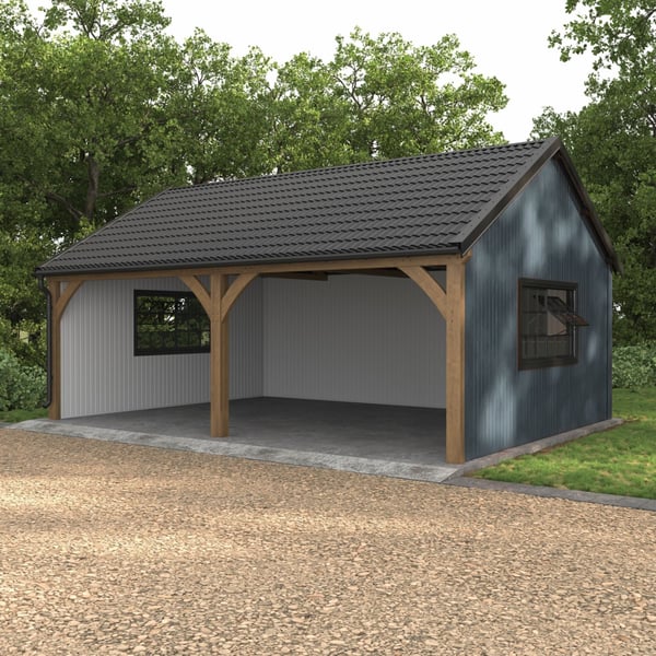 Toepassingsvoorbeeld: Carport met damwandplaat T7M Pelsgrijs RAL 7000 wandbekleding