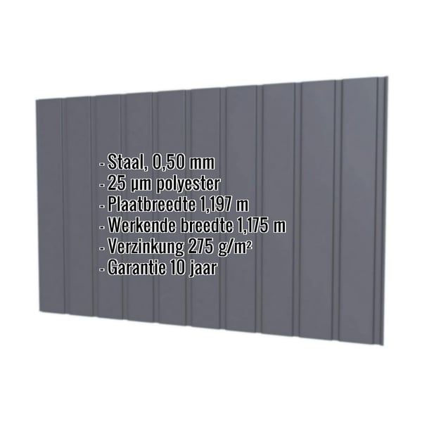 Damwandplaat T7M wand, Grafietgrijs RAL 7024, 0,50 mm, met productgegevens