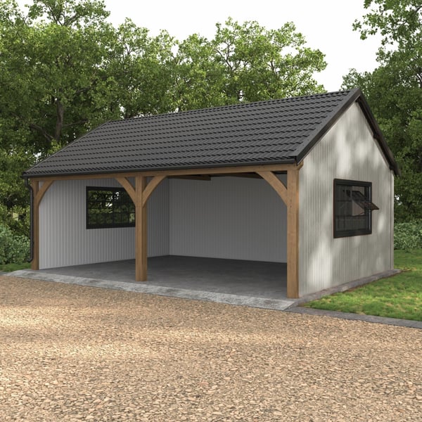 Damwandplaat T7M wand, Grijswit RAL 9002, 0,50 mm, als wandbekleding op een carport
