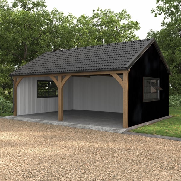 Damwandplaat T7M Gitzwart RAL 9005, 0,50 mm, als wandbekleding op een carport