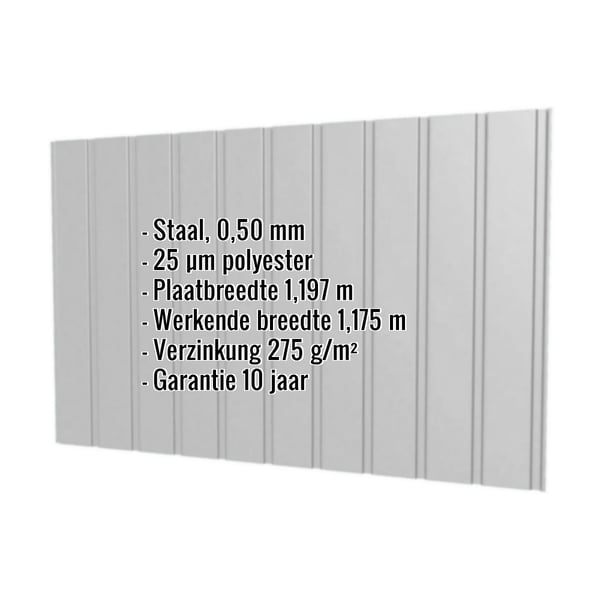 Damwandplaat T7M wand Zilver-Metallic, 0,50 mm dikte, met ingebouwde productgegevens