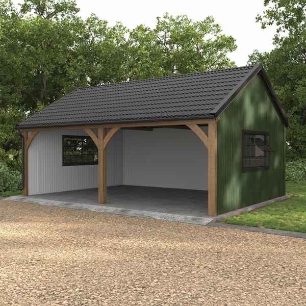Carport met damwandplaat T7M wand Resedagroen en wit als gevelbekleding