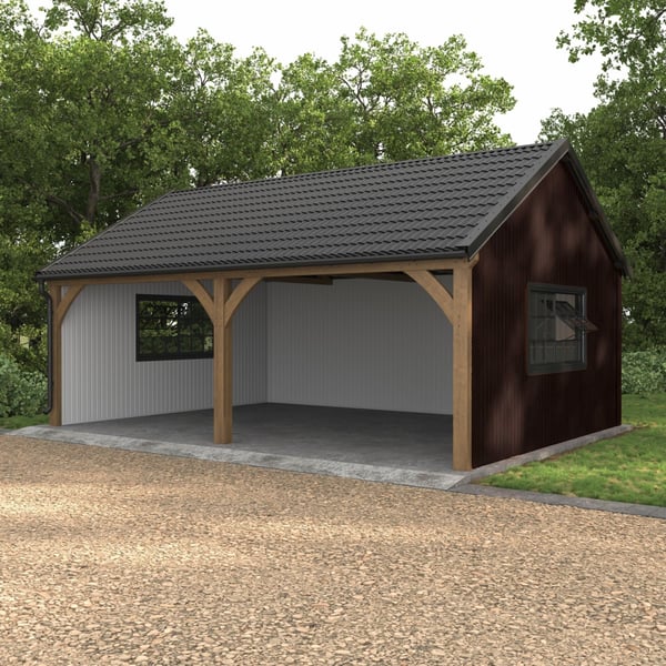 Carport met wandbekleding van damwandplaat T7M Chocoladebruin RAL 8017