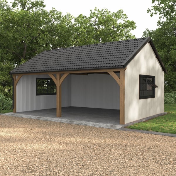 Damwandplaat T7M wand, Zuiverwit RAL 9010, 0,75 mm staal, gemonteerd op een garage met houten constructie