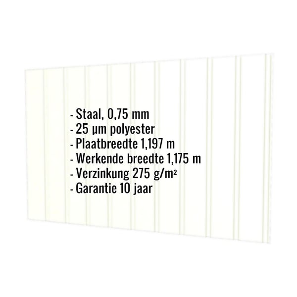 Damwandplaat T7M wand Grijswit, 0,75 mm, met ingebedde technische gegevens