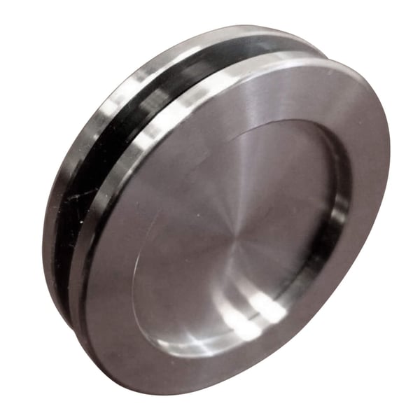 Ronde deurgreep van blank aluminium, hoofdweergave, met zwarte afdichtring