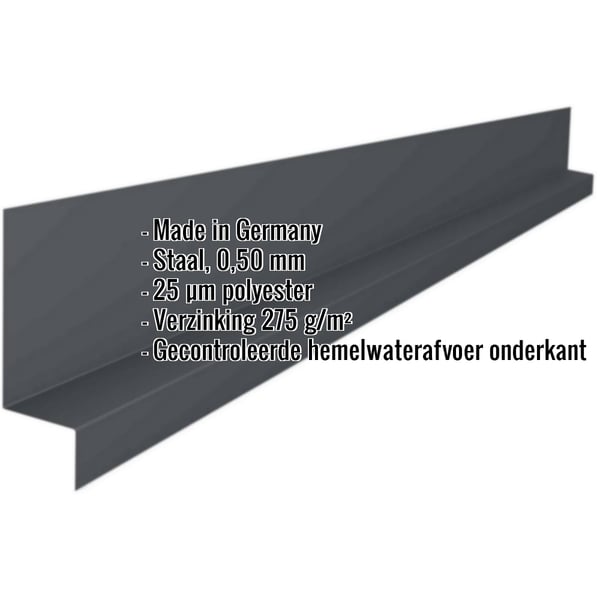 Dorpel | 130 x 40 x 30 x 2100 mm | 100° | Staal 0,50 mm | 25 µm Polyester | 7016 - Antracietgrijs
