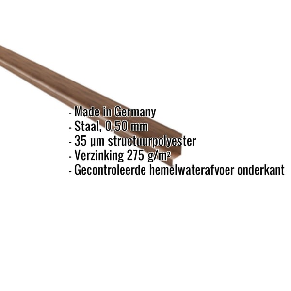 Plint Eiken 0,50 mm, schuin van boven met ingebedde technische gegevens