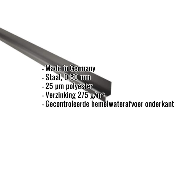 Plint gitzwart RAL 9005 van staal 0,50 mm, met ingebedde productdetails