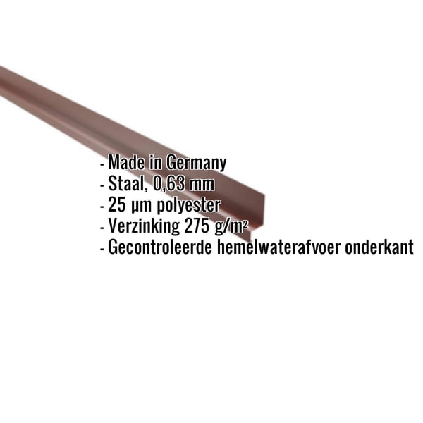 Plint staal roodbruin RAL 8012 met ingebouwde gegevens over materiaal, dikte en coating
