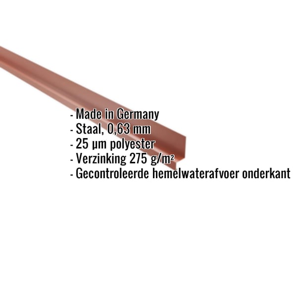 Sokkelprofiel staal Koperbruin (RAL 8004) met ingebedde technische gegevens en eigenschappen