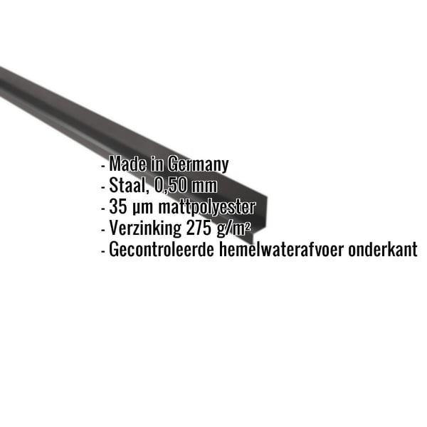 Sokkelprofiel van staal, 0,50 mm, donkergrijs, met ingebedde productgegevens en eigenschappen