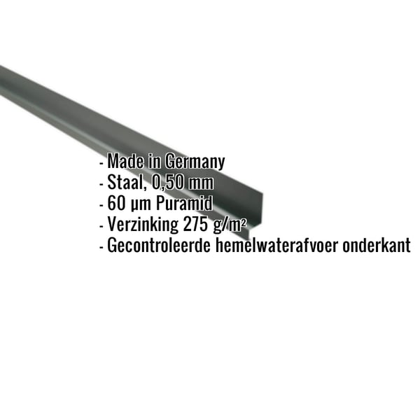 Plint mosgroen, staal 0,50 mm, Puramid 60 µm, met ingebedde hoekgegevens