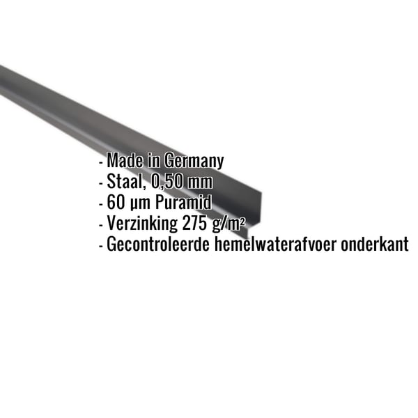 Sokkelprofiel antracietgrijs 0,50 mm staal met Puramid coating, specificaties weergegeven