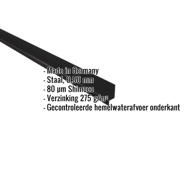 Plint Gitzwart RAL 9005, staal 0,50 mm, Shimoco 80 µm, met ingebedde productgegevens