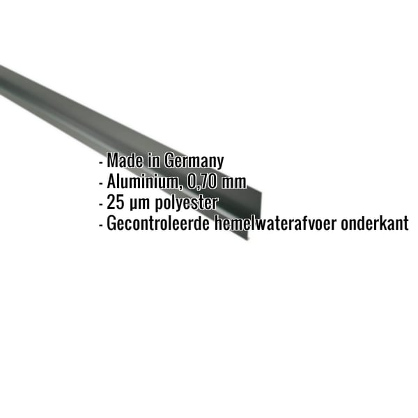 Plint aluminium mosgroen RAL 6005 met ingebedde productgegevens over materiaal en coating