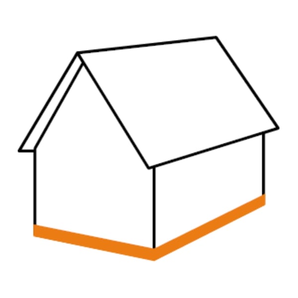 Schema van een huis met oranje gemarkeerd sokkelprofiel aan de onderrand