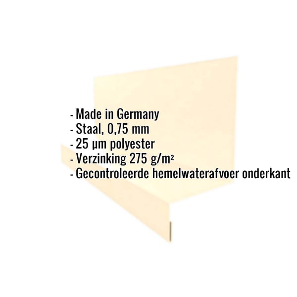 Sokkelprofiel Type 1, licht ivoorkleurig, met ingebedde specificaties over materiaal en coating