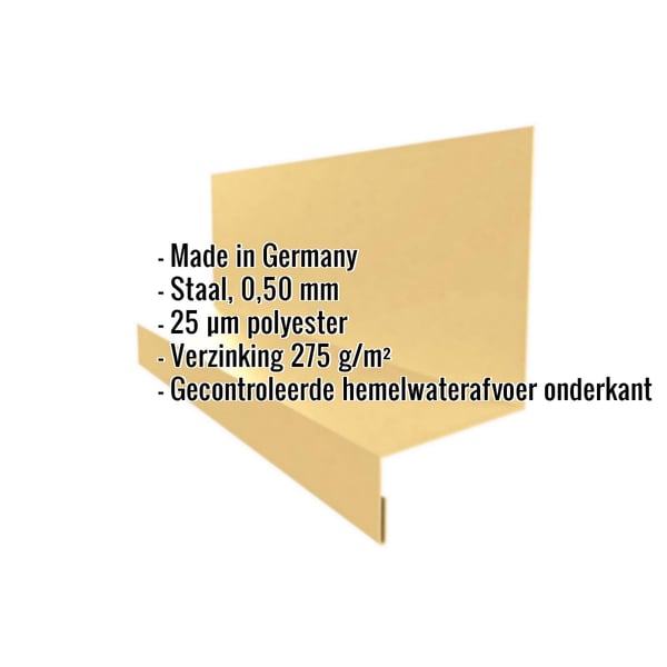 Plint Type 2 van staal 0,50 mm in Zandgeel (RAL 1002) met ingebedde productgegevens