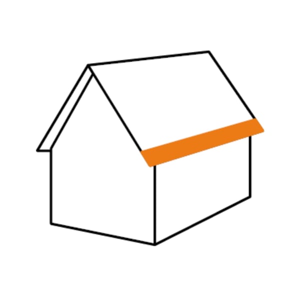Schema van een dak met oranje gemarkeerd dakgootprofiel ter illustratie van de positie