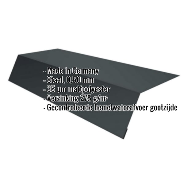Dakgootprofiel antracietgrijs, 0,50 mm staal, matpolyester coating, met ingebouwde specificaties