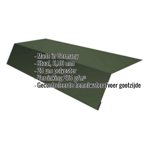 Dakgootprofiel Chroomoxydegroen, 0,50 mm staal, 25 µm polyestercoating, met ingebouwde specificaties