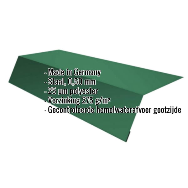 Dakrandprofiel staal 0,50 mm mintgroen, met ingebedde productgegevens zoals materiaal en coating
