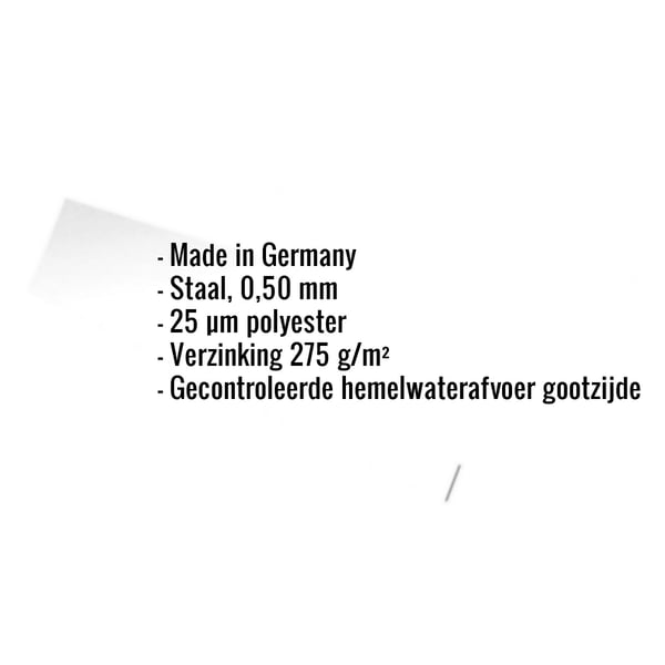 Dakgootprofiel van staal, 0,50 mm, 25 µm polyestercoating, met ingebedde productgegevens