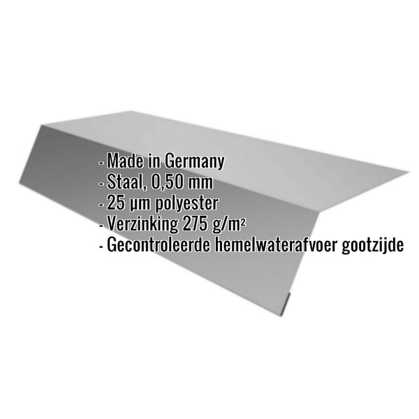 Dakgootprofiel Zilver-Metallic, 0,50 mm staal, met ingebouwde gegevens over materiaal en coating