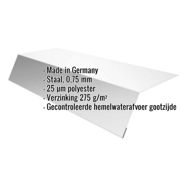 Dakgootprofiel van staal, lichtgrijs (RAL 7035), met ingebedde productdetails