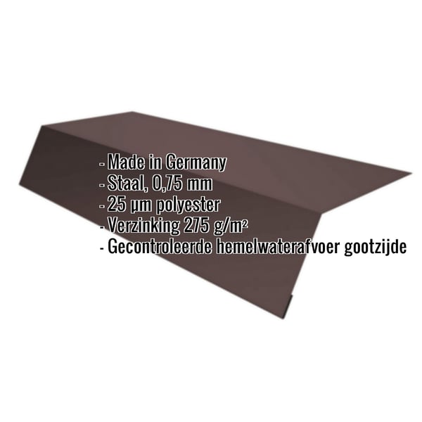 Dakgootprofiel staal 0,75 mm Chocoladebruin met ingebouwde productgegevens zoals materiaal en coating