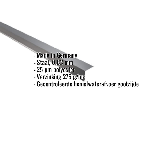 Dakgootprofiel antracietgrijs 0,63 mm, detail met ingebouwde gegevens Made in Germany, staal, 25 µm polyester