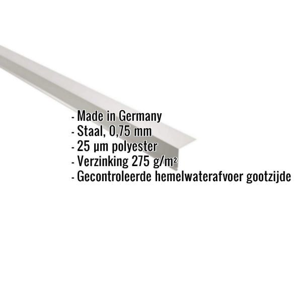 Dakrandprofiel Zilver-Metallic met ingebedde gegevens over materiaal, dikte en coating