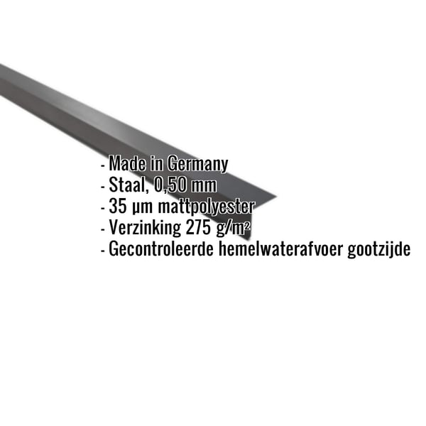 Dakgootprofiel donkergrijs, 0,50 mm staal, 35 µm matpolyester coating, met ingebedde productgegevens