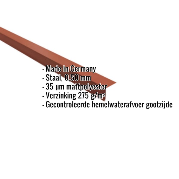 Dakgootprofiel Terracotta, 0,50 mm staal, 35 µm matpolyester coating, met ingebouwde specificaties