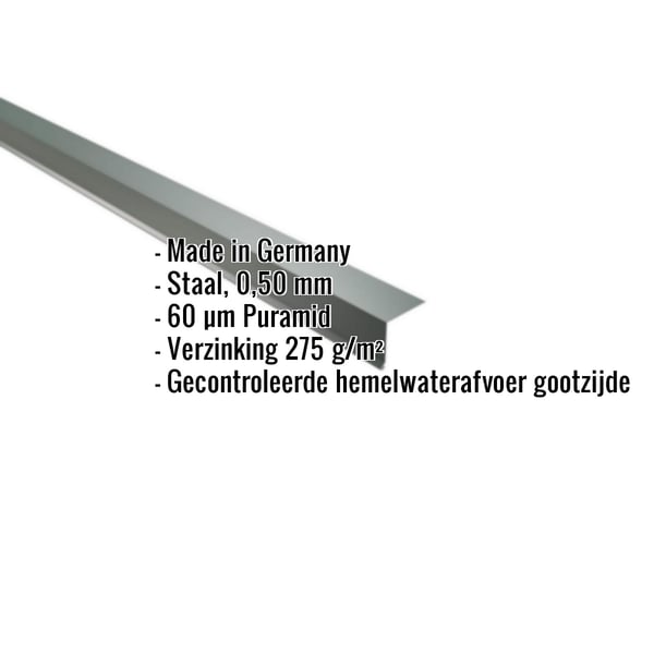 Dakgootprofiel mosgroen RAL 6005, 0,50 mm staal met 60 µm Puramid coating, specificaties getoond