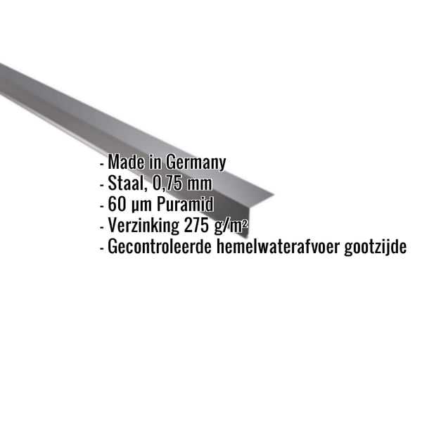 Dakgootprofiel 0,75 mm Antracietgrijs, schuin van boven, met ingebouwde gegevens