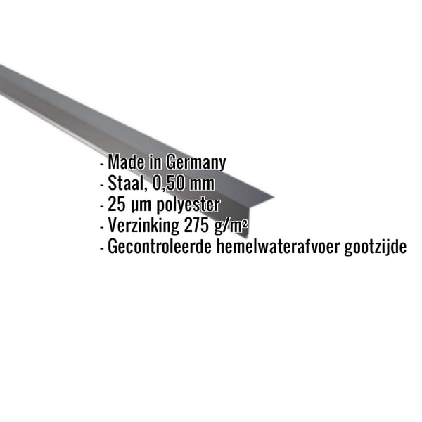Dakgootprofiel antracietgrijs, 0,50 mm staal, 25 µm polyestercoating, met ingevoegde specificaties