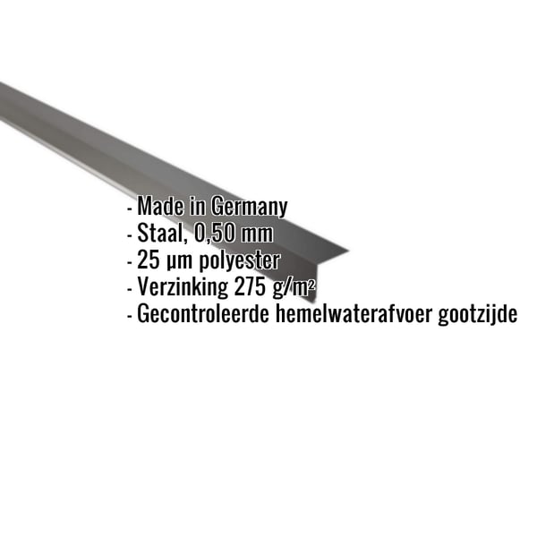 Dakrandprofiel Gitzwart RAL 9005, 0,50 mm staal, met ingebedde specificaties