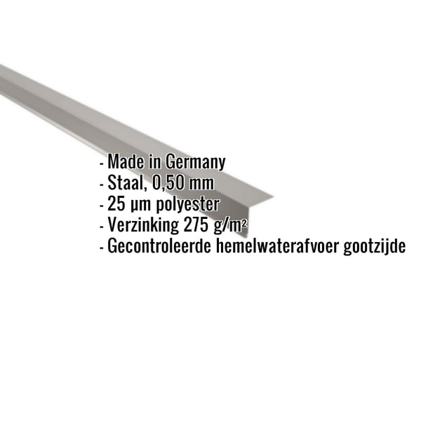 Dakrandprofiel 5x5 cm, 95 graden, grijs aluminiumkleurig, met ingebedde productgegevens