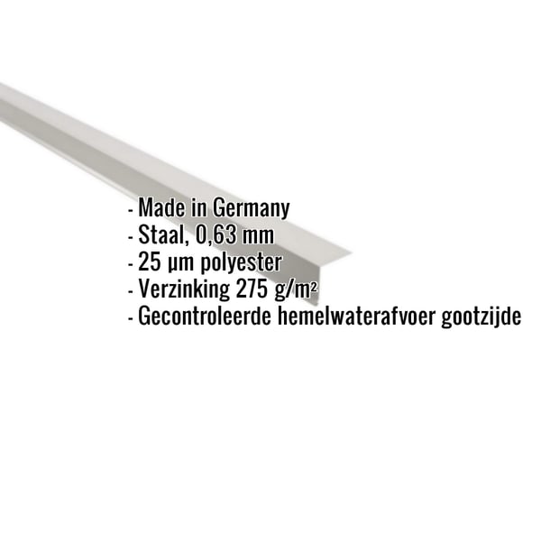 Dakgootprofiel Zilver-Metallic met ingebedde gegevens over materiaal, dikte en coating
