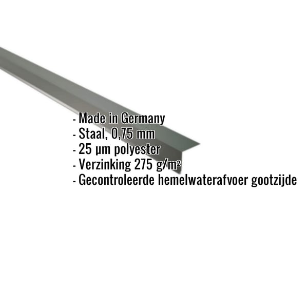 Dakgootprofiel van staal, Chroomoxydegroen, 0,75 mm, met ingebedde productgegevens