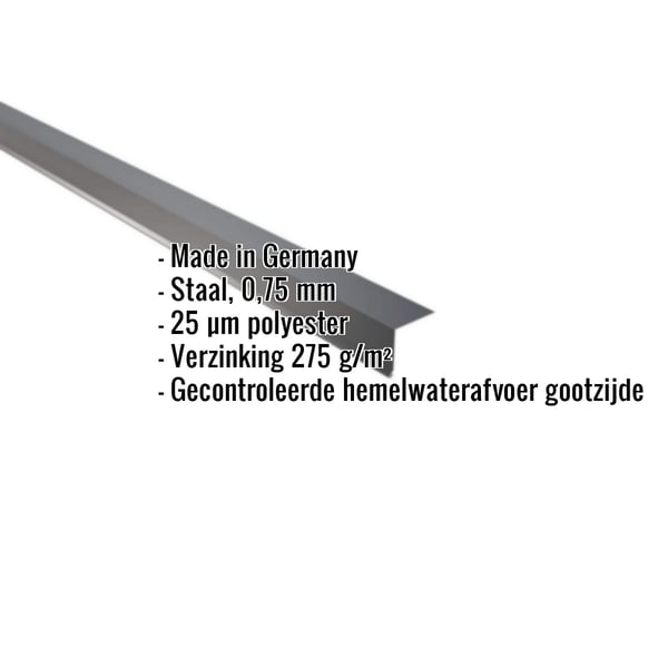 Dakgootprofiel antracietgrijs, 0,75 mm staal, 25 µm polyestercoating, met ingebouwde specificaties